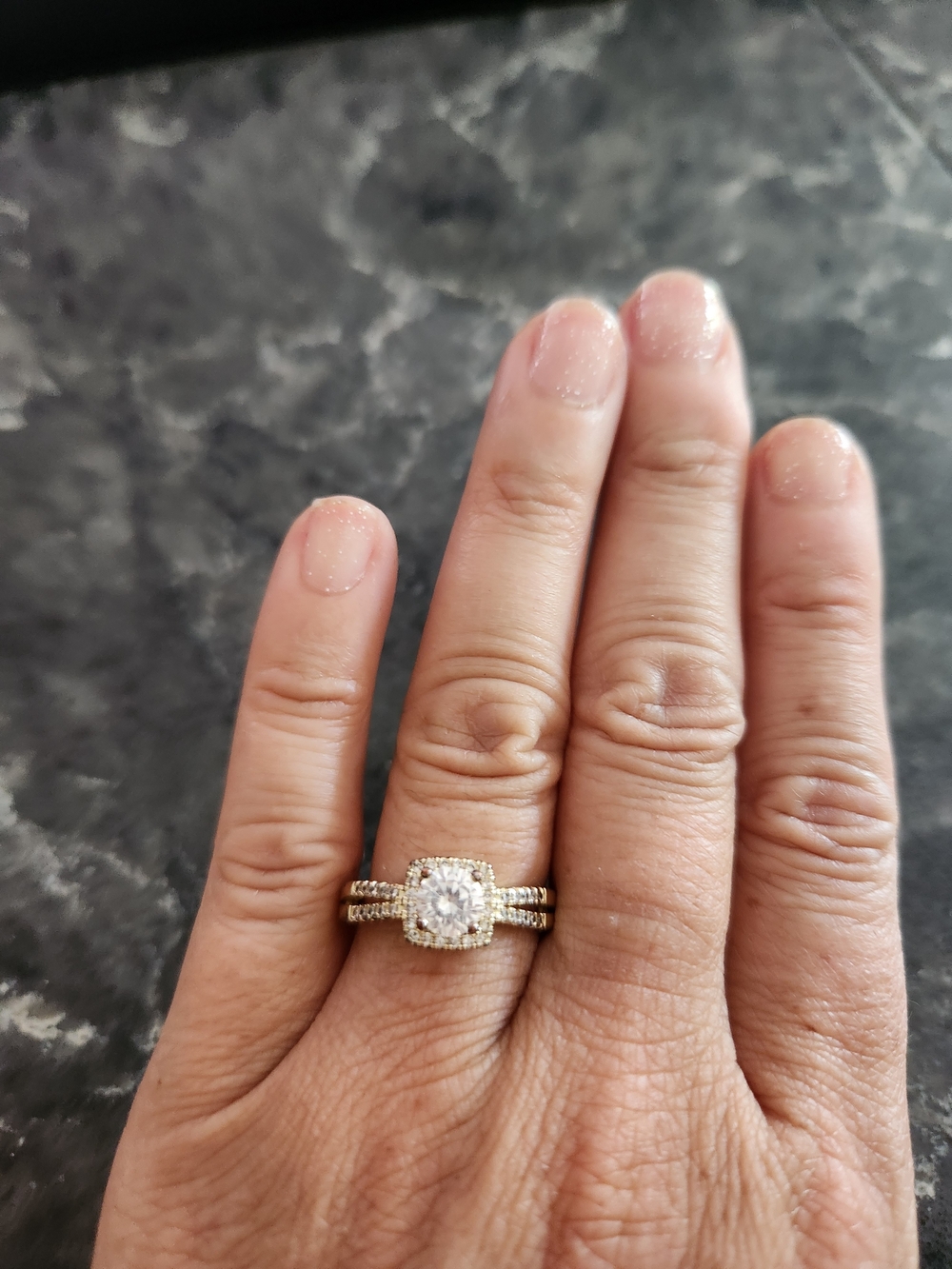 Gold Halo Engagement Ring with Pavé Band - Gold